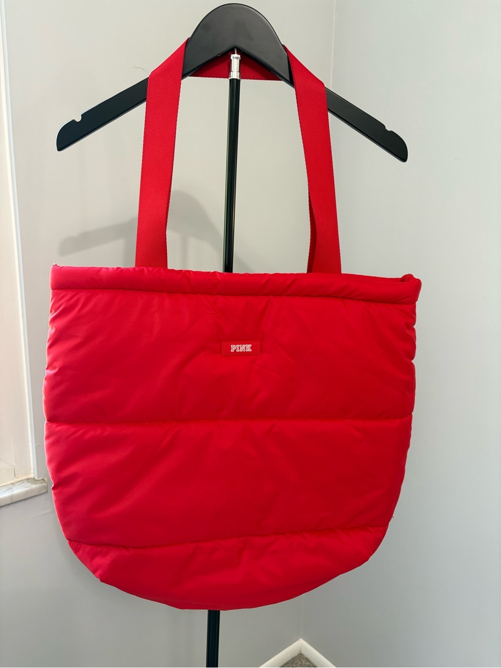 Victoria's Secret PINK Red Quilted Puffer Tote Bag Elevated Casual Utility Chic